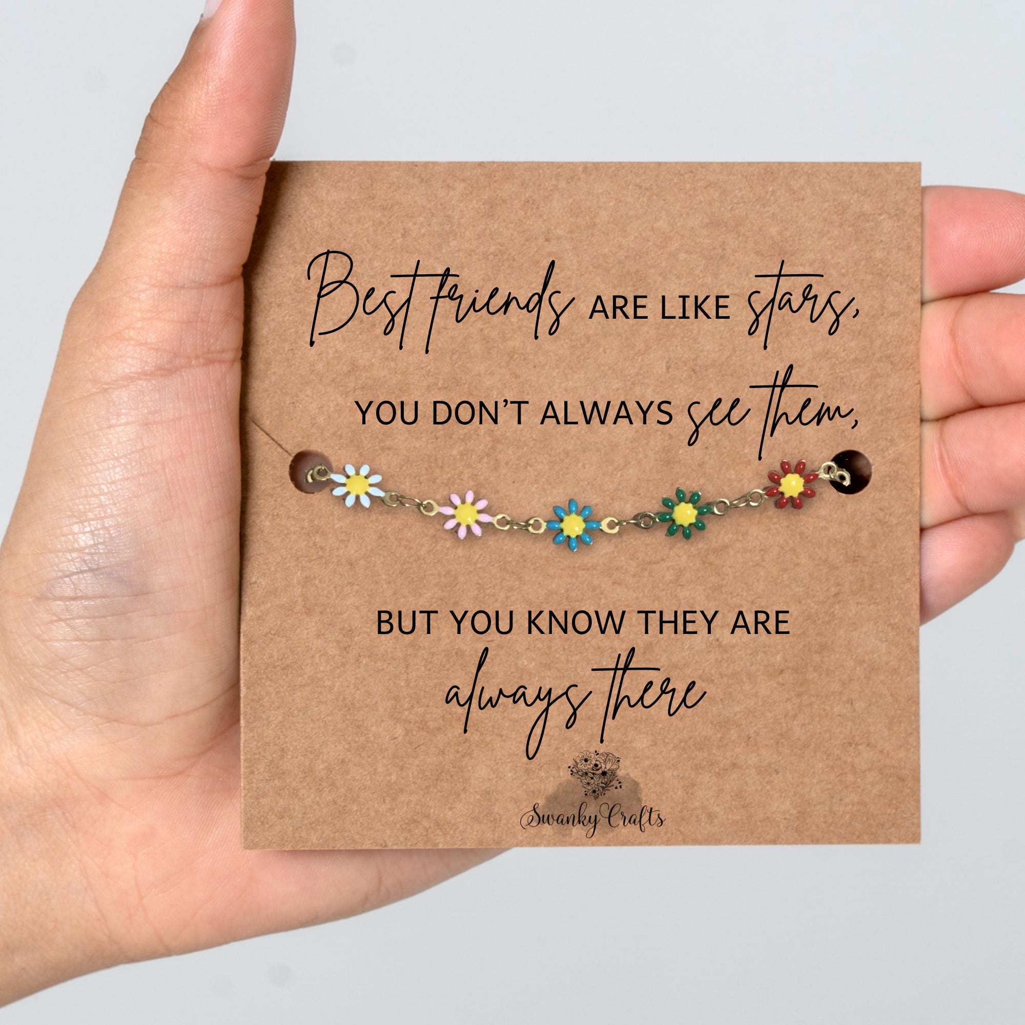 Acrylic Flower Bracelet, Best Friend Gift, Friendship Bracelet, Adjustable Bracelet, Colorful Flower Jewelry, Gift For Her, Bracelet On Card