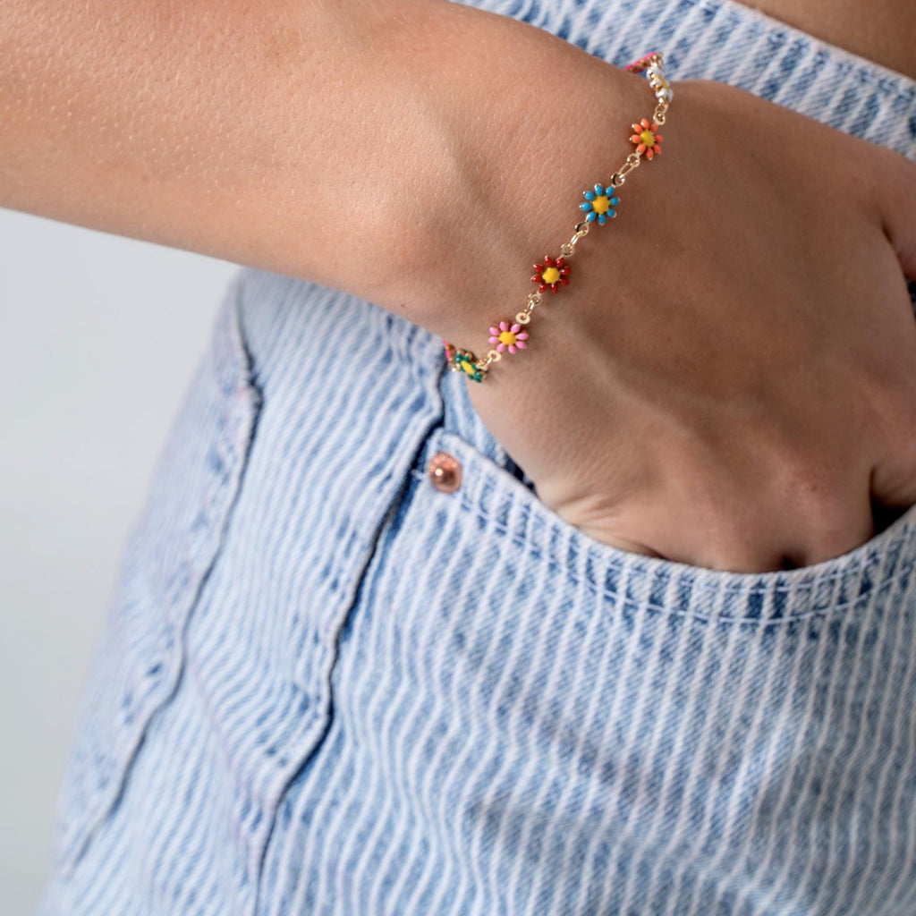 Acrylic Flower Bracelet, Best Friend Gift, Friendship Bracelet, Adjustable Bracelet, Colorful Flower Jewelry, Gift For Her, Bracelet On Card