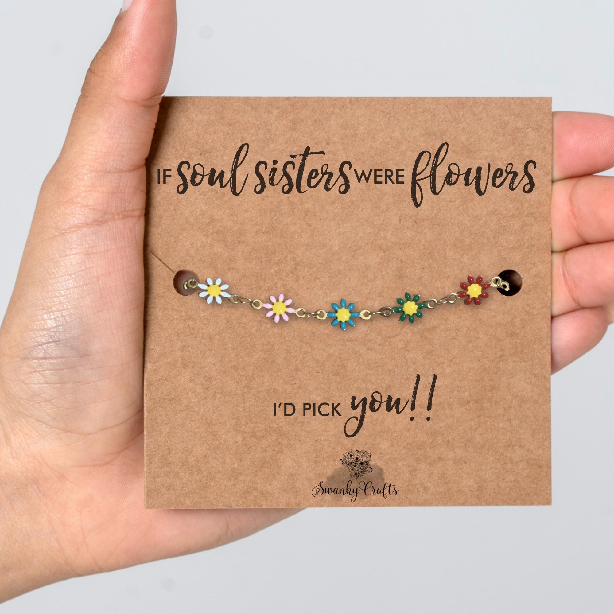 Soul Sister Flower Bracelet, Colorful Acrylic Flower Bracelet, Gold Plated Bracelet, Gift for Soul Sister, Friendship Bracelet, Adjustable