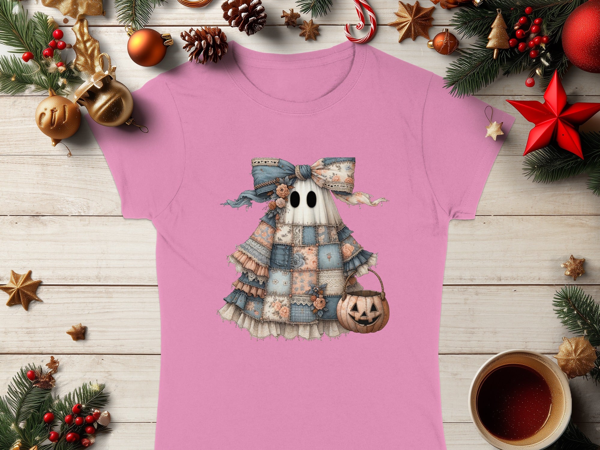 Festive Pink Halloween Ghost T-Shirt product type