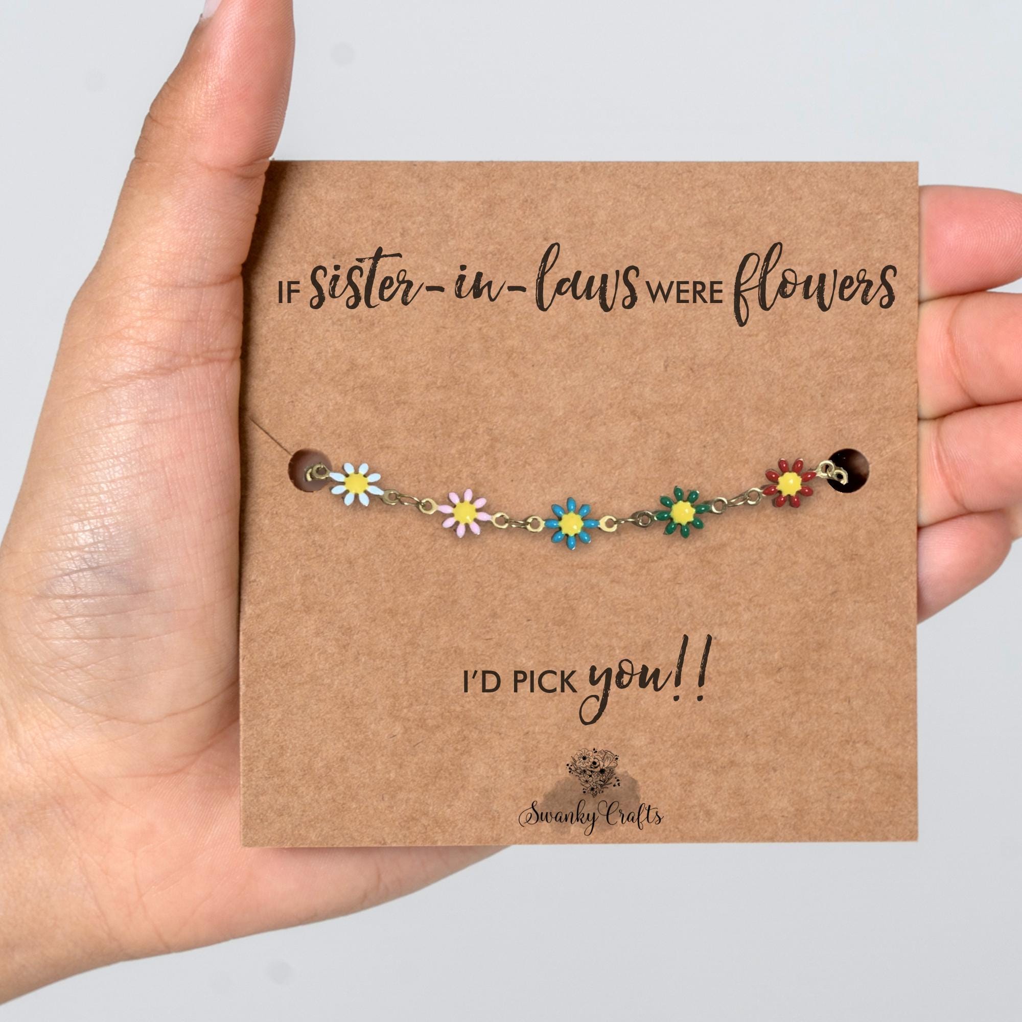 Sister in Law Gift, Flower Bracelet, Colorful Acrylic Bracelet, Adjustable Bracelet, Gold Plated Stainless Steel Bracelet, Card Bracelet