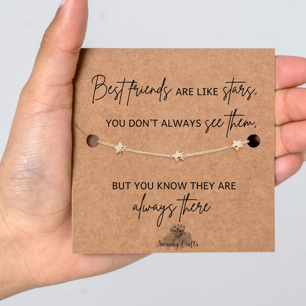 Best Friend Gifts - Best Friend Gift, Best Friend Bracelet, Best Friend Birthday Gift, 18ct Gold / 925 silver plated Star Bracelet with Card