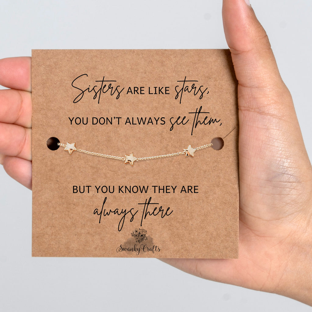 Sister Gifts - Sister Birthday Gift - Sister Bracelet, Little sister, Big Sister Gift 18ct Gold / 925 silver plated Star Bracelet & Card
